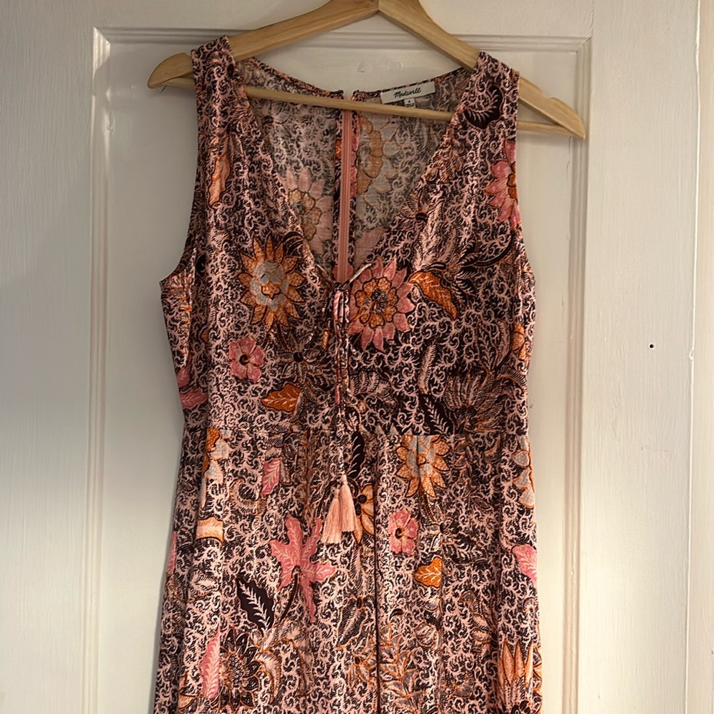 Madewell Dress Bali Blooms Lace Up Ruffle Hem Midi Dress Womens 6 Pink Floral